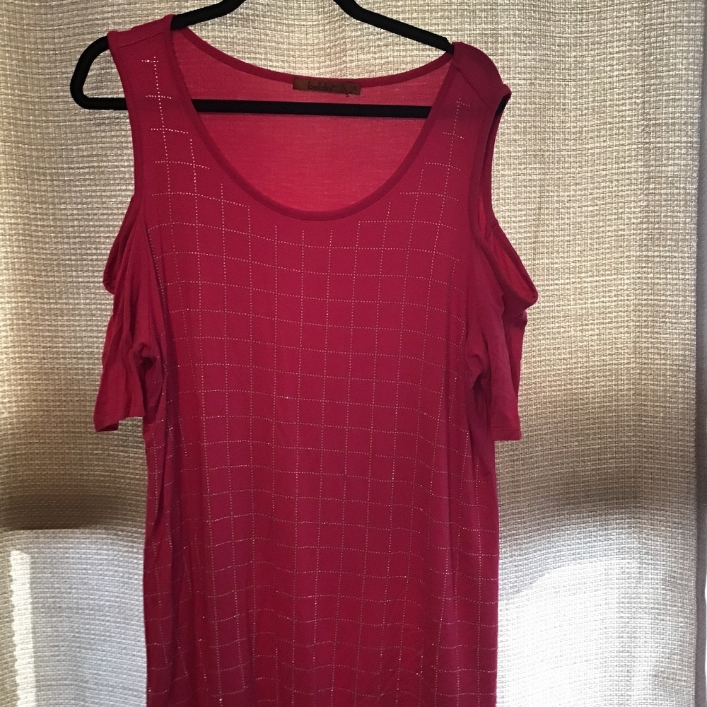 Belldini Hot pink cold shoulder top